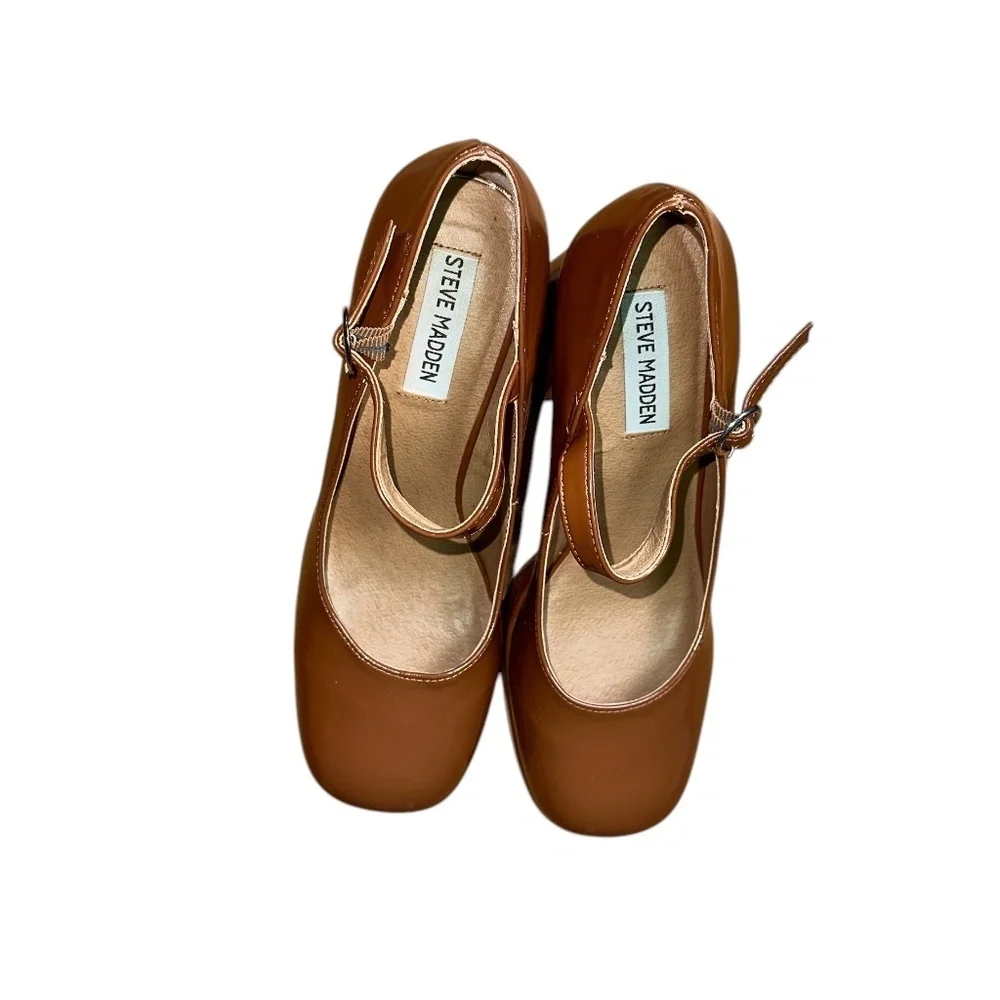 Steve Madden| Mingle Mary Jane Chunky Platform| Cognac Patent Leather| Size 8M - Picture 5 of 7
